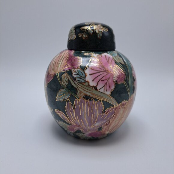 Vintage Cloisonné Style Ginger Jar With Lid Floral Design - Picture 4 of 12